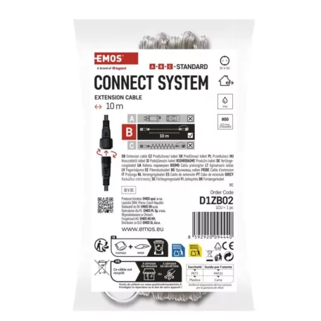 Hosszabbító kábel sorolható Standard fényfüzérekhez, áttetsző, 10 m, kültéri és beltéri