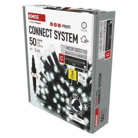 Profi LED sorolható füzér, fekete, 5 m, kültéri és beltéri, hideg fehér