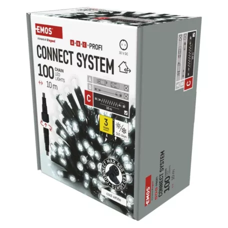 Profi LED sorolható füzér, fekete, 10 m, kültéri és beltéri, hideg fehér