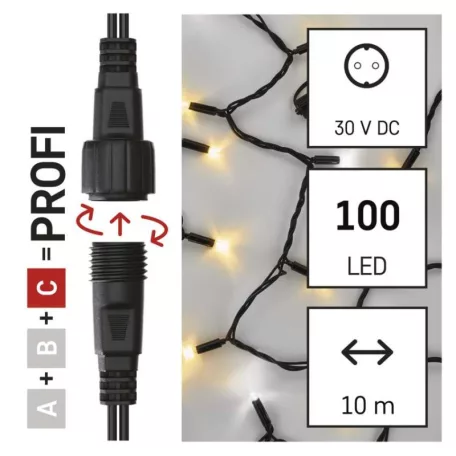 Profi LED sorolható füzér, villogó, 10 m, kültéri, meleg/hideg fehér