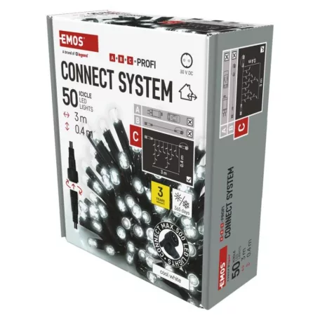 Profi LED sorolható füzér, fekete – jégcsapok, 3 m, kültéri, hideg fehér