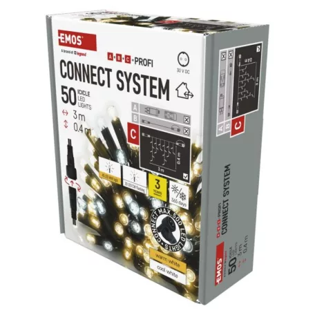 Profi LED sorolható füzér, villogó – jégcsapok, 3 m, kültéri, meleg/hideg fehér