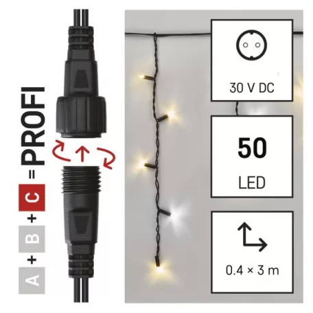 Profi LED sorolható füzér, villogó – jégcsapok, 3 m, kültéri, meleg/hideg fehér