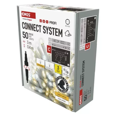 Profi LED sorolható füzér, villogó, fehér – jégcsapok, 3 m, kültéri, meleg/hideg fehér