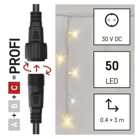 Profi LED sorolható füzér, villogó, fehér – jégcsapok, 3 m, kültéri, meleg/hideg fehér