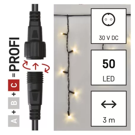 Profi LED sorolható füzér, fekete – jégcsapok, 3 m, kültéri, meleg fehér