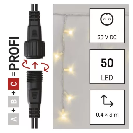 Profi LED sorolható füzér, fehér – jégcsapok, 3 m, kültéri, meleg fehér