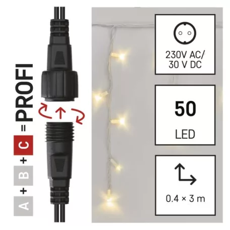 Profi LED sorolható füzér, villogó – jégcsapok, 3 m, kültéri, meleg fehér