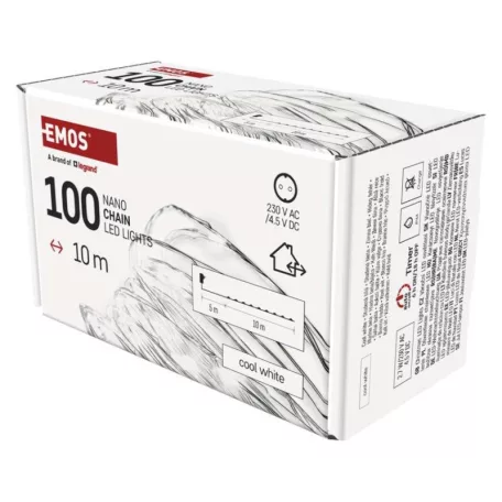 LED karácsonyi nano fényfüzér, ezüst, 10 m, kültéri és beltéri, hideg fehér, időzítő