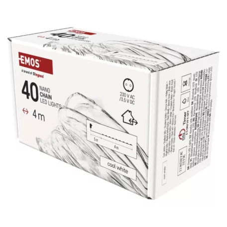 LED karácsonyi nano fényfüzér, ezüst, 4 m, kültéri és beltéri, hideg fehér, időzítő