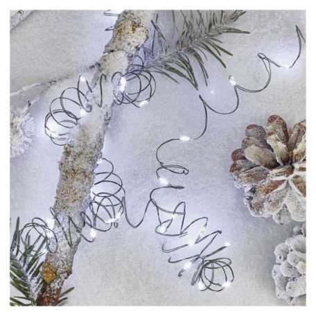 LED karácsonyi nano fényfüzér, zöld, 15 m, kültéri és beltéri, hideg fehér, időzítő