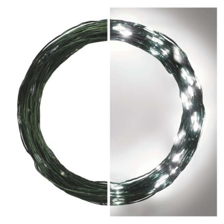 LED karácsonyi nano fényfüzér, zöld, 15 m, kültéri és beltéri, hideg fehér, időzítő