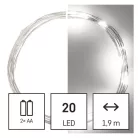 LED karácsonyi nano fényfüzér, 1,9 m, 2x AA, beltéri, hideg fehér, időzítő