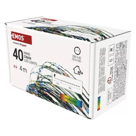 LED karácsonyi nano fényfüzér, zöld, 4 m, kültéri és beltéri, többszínű, időzítő