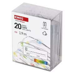   LED karácsonyi nano fényfüzér, 1,9 m, 2x AA, beltéri, többszínű, időzítő