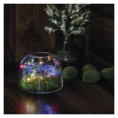 LED karácsonyi nano fényfüzér, 1,9 m, 2x AA, beltéri, többszínű, időzítő