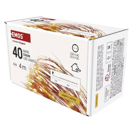 LED karácsonyi nano fényfüzér, réz, 4 m, kültéri és beltéri, meleg fehér, időzítő