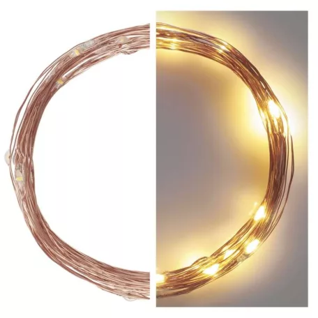 LED karácsonyi nano fényfüzér, réz, 4 m, kültéri és beltéri, meleg fehér, időzítő