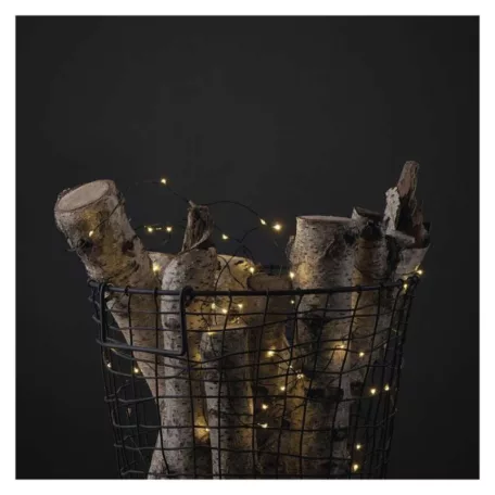 LED karácsonyi nano fényfüzér, zöld, 7,5 m, kültéri és beltéri, meleg fehér, időzítő