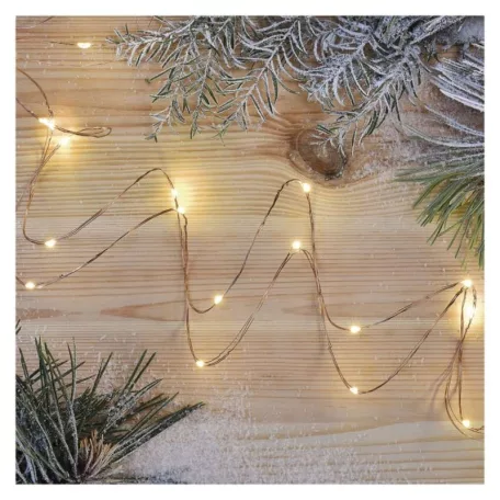 LED karácsonyi nano fényfüzér, réz, 0,9 m, 2x AA, beltéri, meleg fehér, időzítő