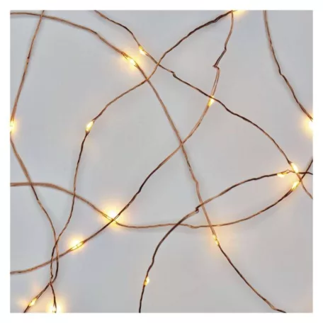 LED karácsonyi nano fényfüzér, réz, 0,9 m, 2x AA, beltéri, meleg fehér, időzítő