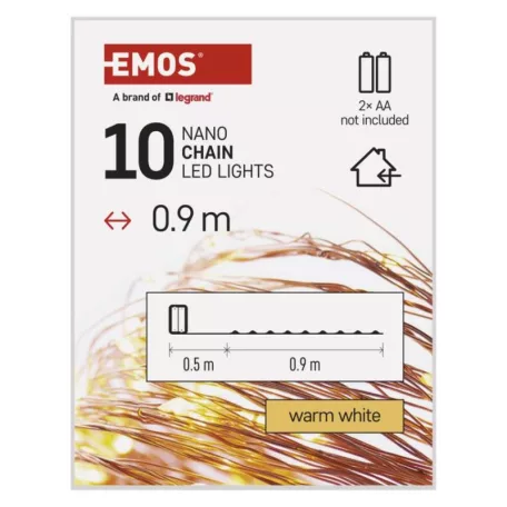 LED karácsonyi nano fényfüzér, réz, 0,9 m, 2x AA, beltéri, meleg fehér, időzítő