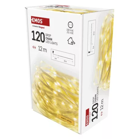 LED karácsonyi drop fényfüzér, 12 m, kültéri és beltéri, meleg fehér, időzítő