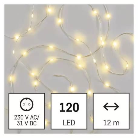 LED karácsonyi drop fényfüzér, 12 m, kültéri és beltéri, meleg fehér, időzítő