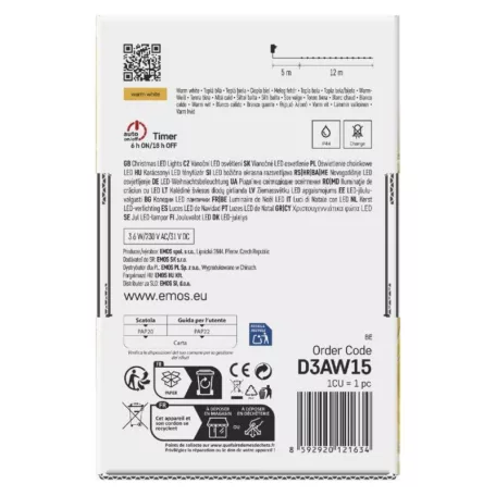 LED karácsonyi drop fényfüzér, 12 m, kültéri és beltéri, meleg fehér, időzítő