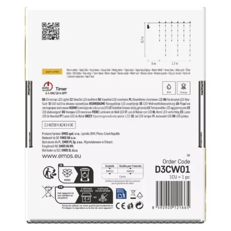 LED karácsonyi drop fényfüzér – jégcsapok, 1,7 m, kültéri és beltéri, meleg fehér, progr.