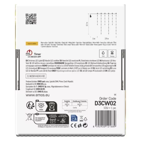 LED karácsonyi drop fényfüzér – jégcsapok, 2,9 m, kültéri és beltéri, meleg fehér, progr.