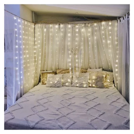 LED karácsonyi drop fényfüzér – fényfüggöny, 1,7x1,5 m, kültéri és beltéri, meleg fehér