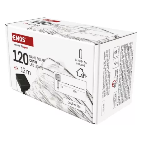 LED nano lánc napelemmel, réz, 12 m, kültéri és beltéri, hideg fehér, időzítő