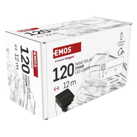 LED nano lánc napelemmel, réz, 12 m, kültéri és beltéri, hideg fehér, időzítő