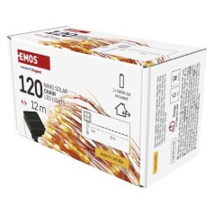   LED nano lánc napelemmel, réz, 12 m, kültéri és beltéri, meleg fehér, időzítő