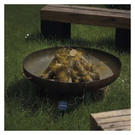 LED nano lánc napelemmel, réz, 12 m, kültéri és beltéri, meleg fehér, időzítő