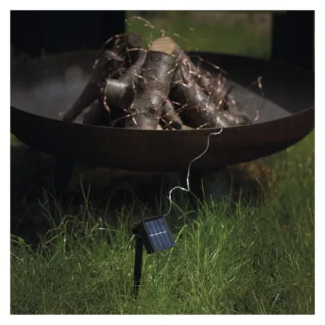 LED nano lánc napelemmel, réz, 12 m, kültéri és beltéri, meleg fehér, időzítő