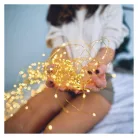 LED nano lánc napelemmel, réz, 12 m, kültéri és beltéri, meleg fehér, időzítő