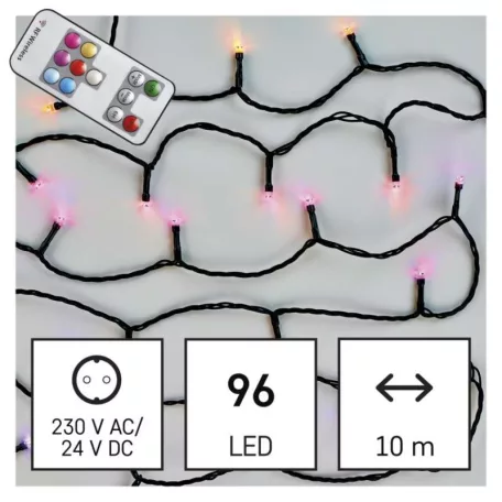 LED karácsonyi fényfüzér, 10 m, kültéri és beltéri, RGB, távirányító, programok, időzítő