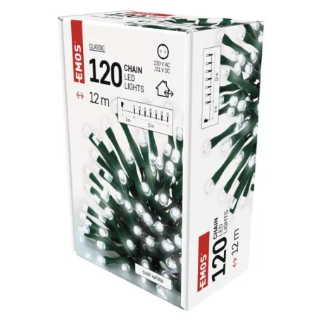 LED karácsonyi fényfüzér, 12 m, kültéri és beltéri, hideg fehér, időzítő