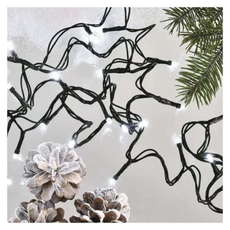 LED karácsonyi fényfüzér, 12 m, kültéri és beltéri, hideg fehér, progr, időz.