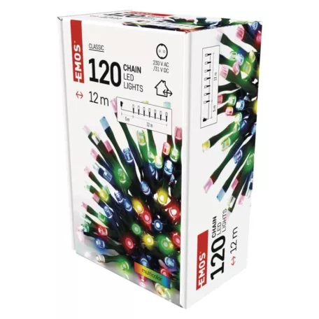 LED karácsonyi fényfüzér, 12 m, kültéri és beltéri, többszínű, időzítő