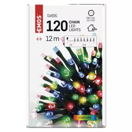 LED karácsonyi fényfüzér, 12 m, kültéri és beltéri, többszínű, időzítő