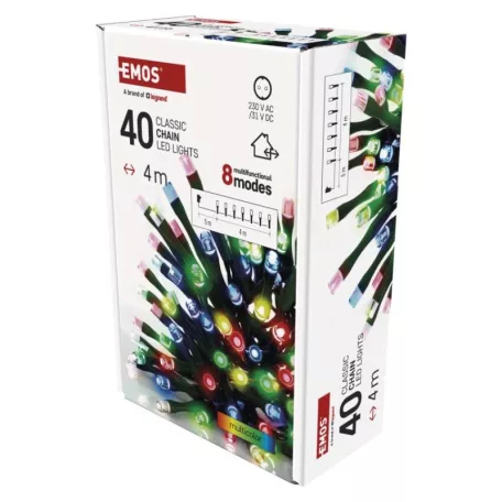 LED karácsonyi fényfüzér, 4 m, kültéri és beltéri, többszínű, progr, időz.