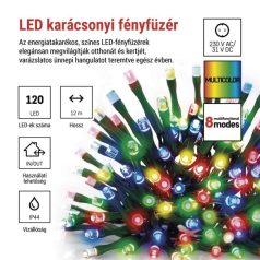   LED karácsonyi fényfüzér, 12 m, kültéri és beltéri, többszínű, progr, időz.
