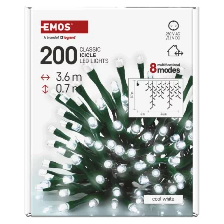 LED karácsonyi jégcsapok, 3,6 m, kültéri és beltéri, hideg fehér, programokkal