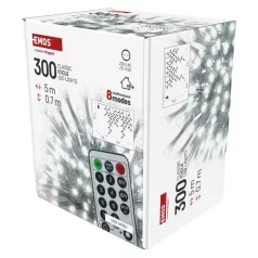   LED karácsonyi jégcsapok, 5 m, kültéri és beltéri, hideg fehér, távirányító, progr, időz.