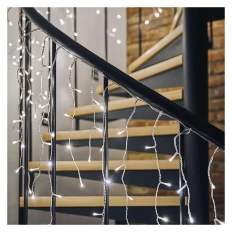 LED karácsonyi jégcsapok, 5 m, kültéri és beltéri, hideg fehér, távirányító, progr, időz.