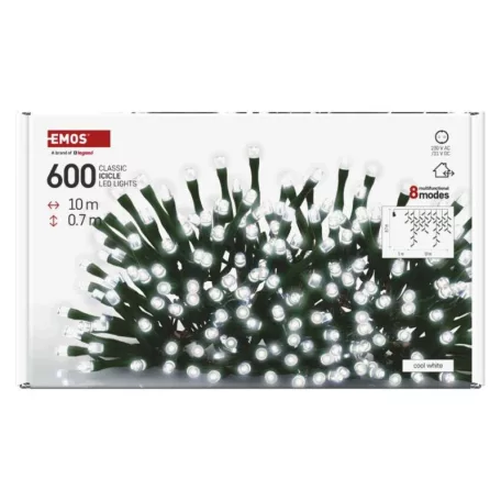 LED karácsonyi jégcsapok, 10 m, kültéri és beltéri, hideg fehér, programokkal