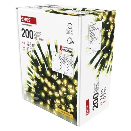 LED karácsonyi jégcsapok, 3,6 m, kültéri és beltéri, meleg fehér, programokkal